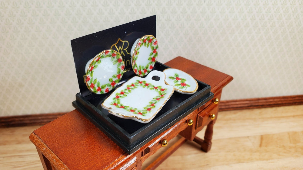 Dollhouse Plates & Tray Mistletoe Reutter Porcelain 1:12 Scale Miniatures - MiniatureCrush
