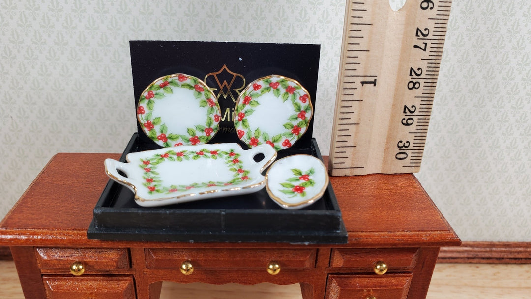 Dollhouse Plates & Tray Mistletoe Reutter Porcelain 1:12 Scale Miniatures - MiniatureCrush