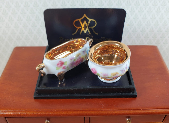 Dollhouse Porcelain Bowls w/ 24k Gold by Reutter Porcelain 1:12 Scale Miniatures - Miniature Crush