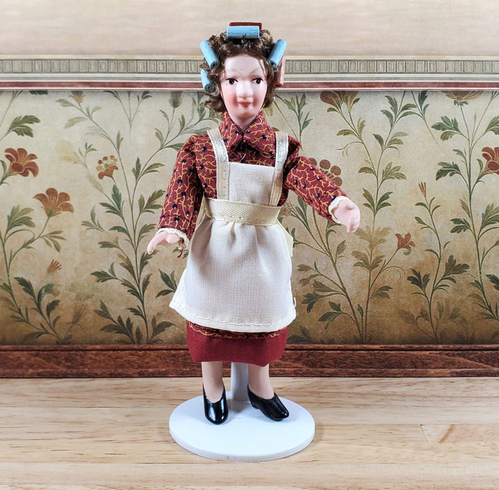 Dollhouse Porcelain Doll Modern Grandma or Mom with Curlers 1:12 Scale Miniature - Miniature Crush