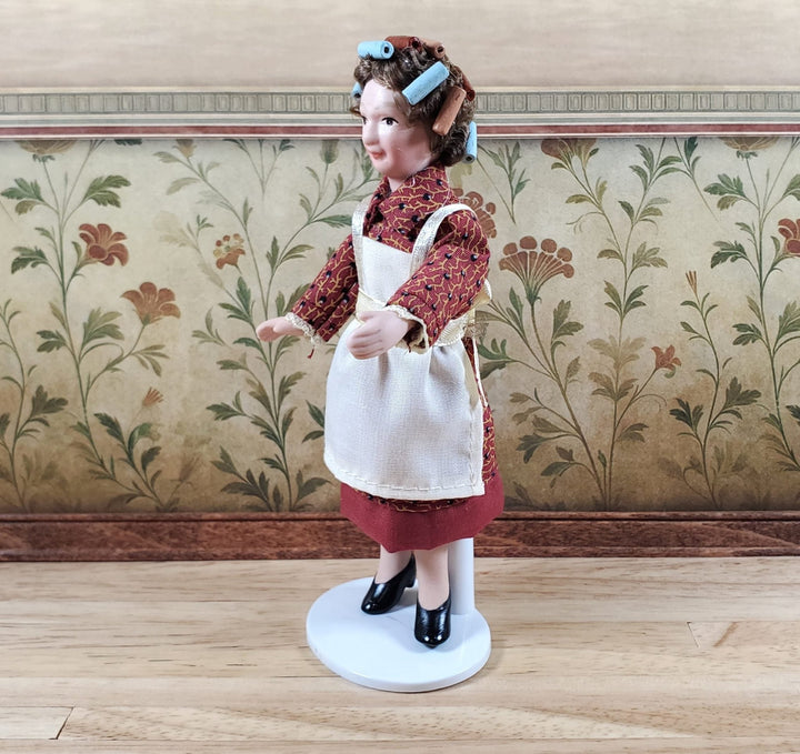 Dollhouse Porcelain Doll Modern Grandma or Mom with Curlers 1:12 Scale Miniature - Miniature Crush