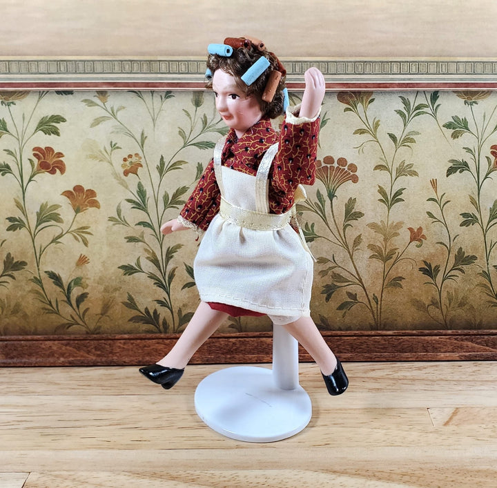 Dollhouse Porcelain Doll Modern Grandma or Mom with Curlers 1:12 Scale Miniature - Miniature Crush