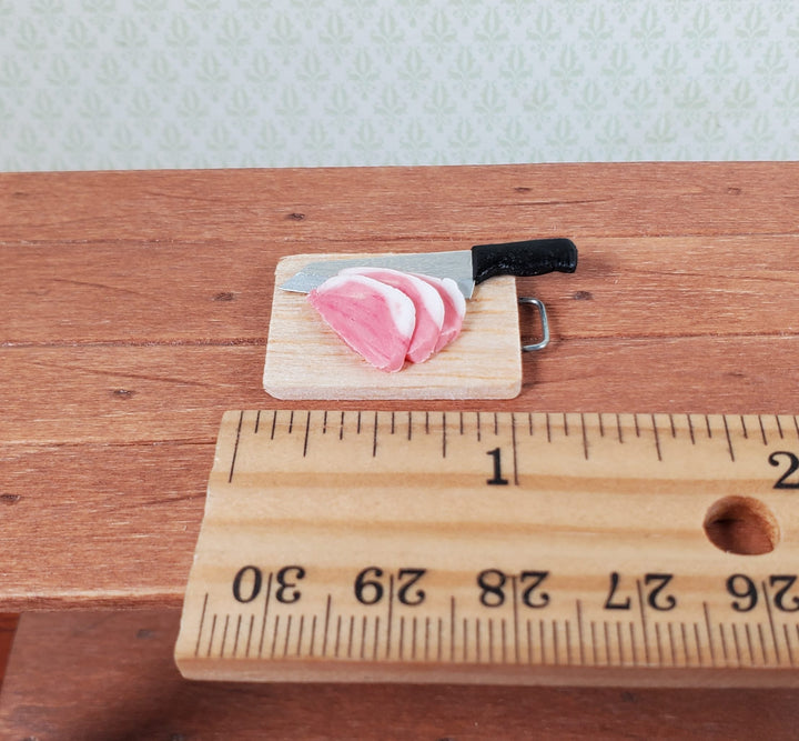 Dollhouse Pork Chops on Cutting Board with Knife 1:12 Scale Miniature Food - MiniatureCrush