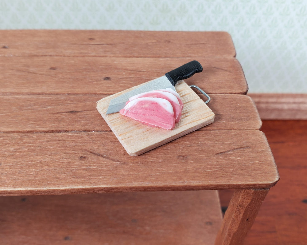 Dollhouse Pork Chops on Cutting Board with Knife 1:12 Scale Miniature Food - MiniatureCrush