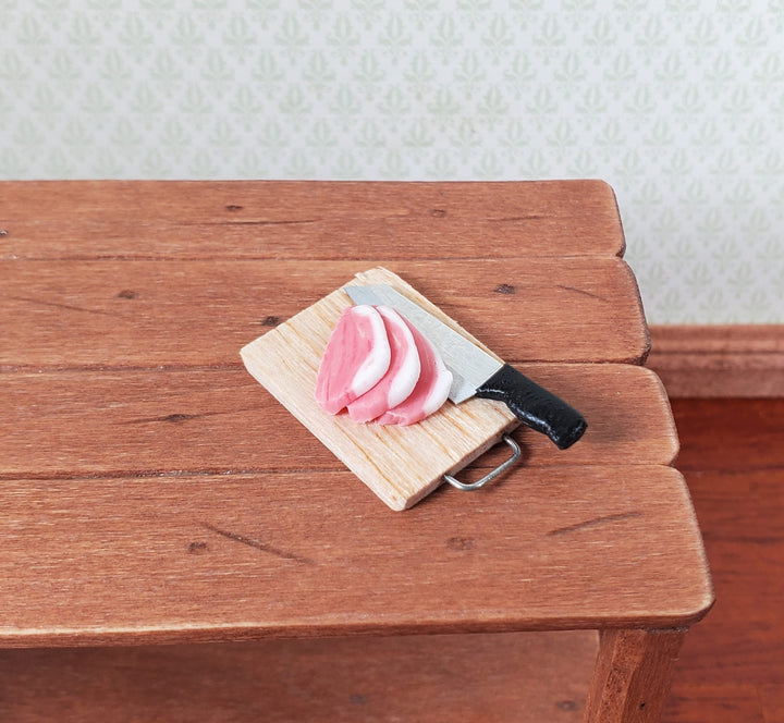 Dollhouse Pork Chops on Cutting Board with Knife 1:12 Scale Miniature Food - MiniatureCrush
