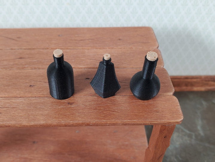 Dollhouse Potion Jars Black Set of 3 Unlabeled 1:12 Scale Miniatures Halloween - Miniature Crush