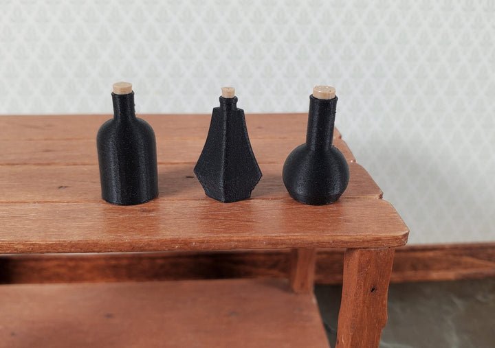 Dollhouse Potion Jars Black Set of 3 Unlabeled 1:12 Scale Miniatures Halloween - Miniature Crush