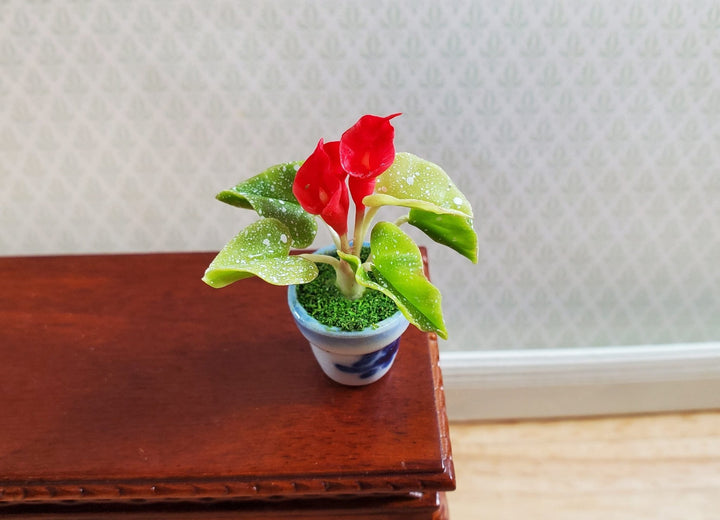 Dollhouse Potted Calla Lily Red Flowering Plant in Clay Pot 1:12 Scale Miniature - MiniatureCrush