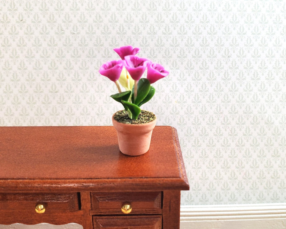 Dollhouse Potted Flowers Dark Pink 1:12 Scale Houseplant in Terra Cotta Pot - MiniatureCrush