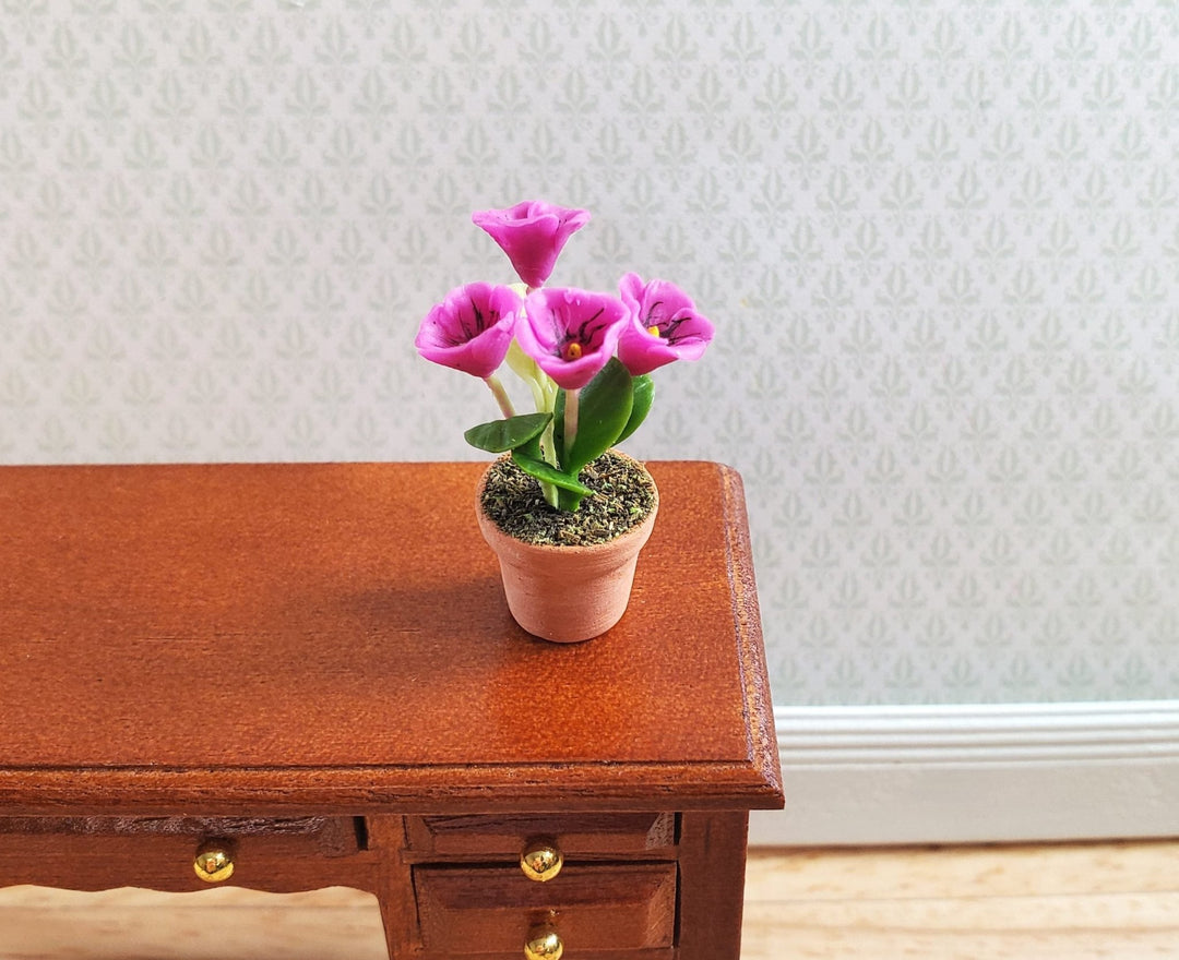 Dollhouse Potted Flowers Dark Pink 1:12 Scale Houseplant in Terra Cotta Pot - MiniatureCrush