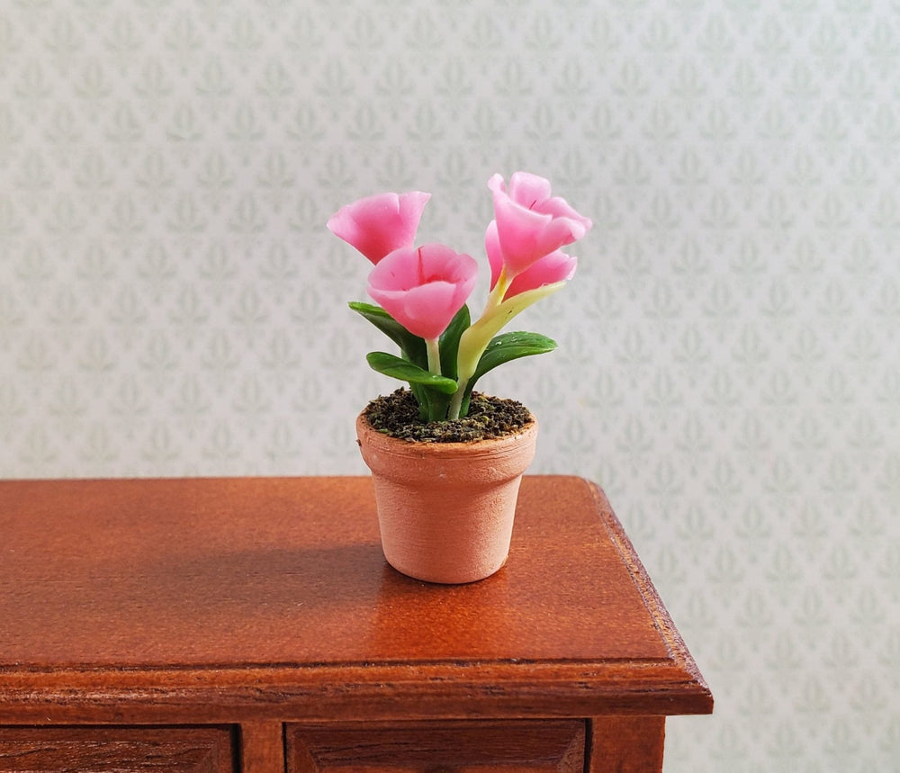 Dollhouse Potted Flowers Pink 1:12 Scale Miniature Houseplant in Terra Cotta Pot - MiniatureCrush