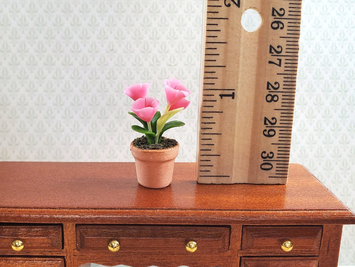 Dollhouse Potted Flowers Pink 1:12 Scale Miniature Houseplant in Terra Cotta Pot - MiniatureCrush