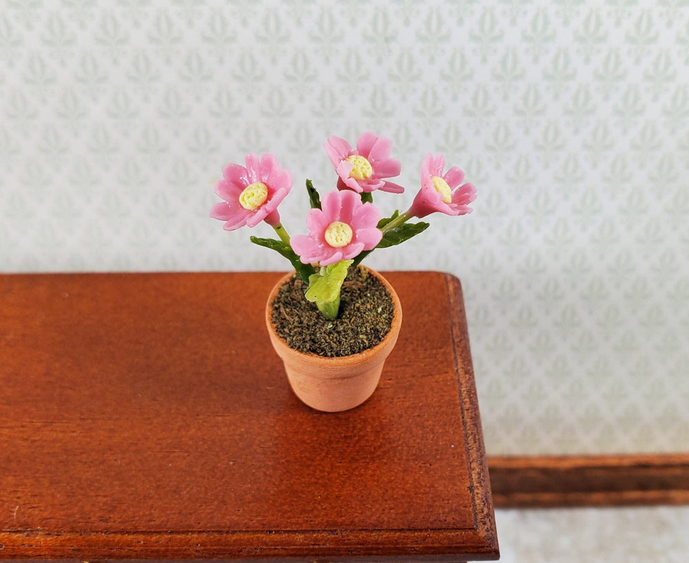 Dollhouse Potted Flowers Pink Daisy Plant 1:12 Scale Houseplant Garden in Terra Cotta Pot - Miniature Crush