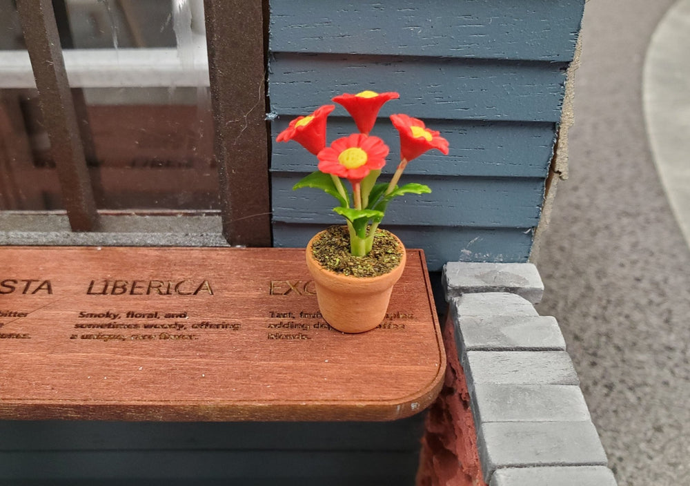 Dollhouse Potted Flowers Red Daisies Houseplant 1:12 Scale Miniature Decor - MiniatureCrush