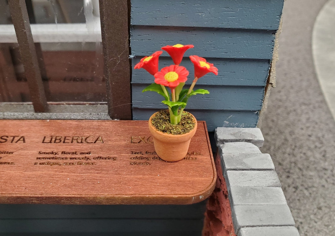 Dollhouse Potted Flowers Red Daisies Houseplant 1:12 Scale Miniature Decor - MiniatureCrush