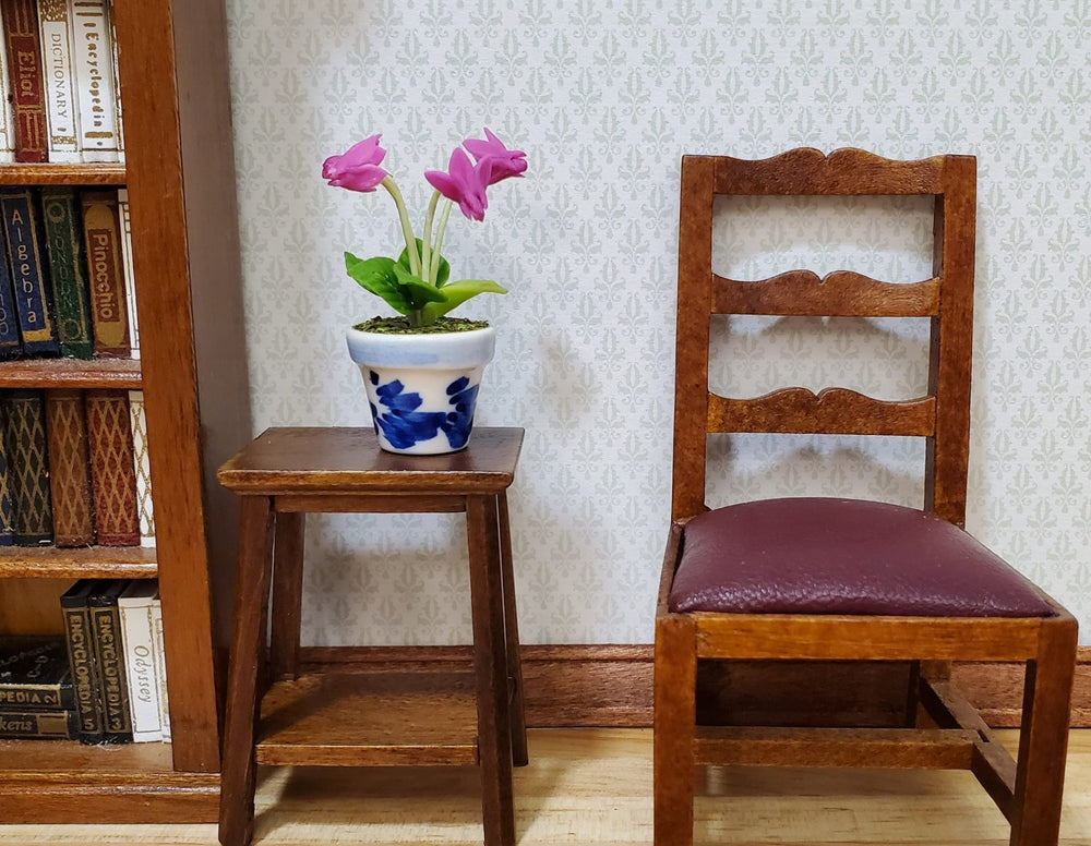 Dollhouse Potted Fuchsia Flowers 1:12 Scale Miniature Blue White Ceramic Pot - MiniatureCrush