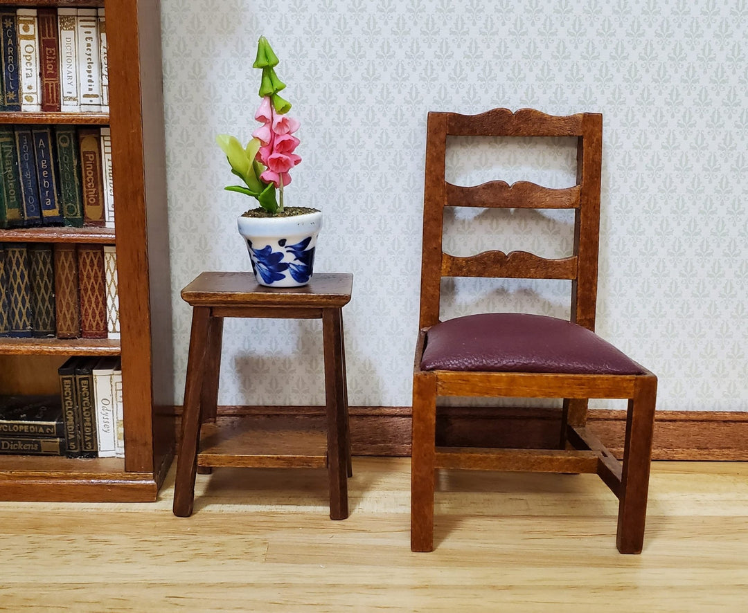 Dollhouse Potted Pink Bell Flowers 1:12 Scale Miniature Blue White Ceramic Pot - MiniatureCrush