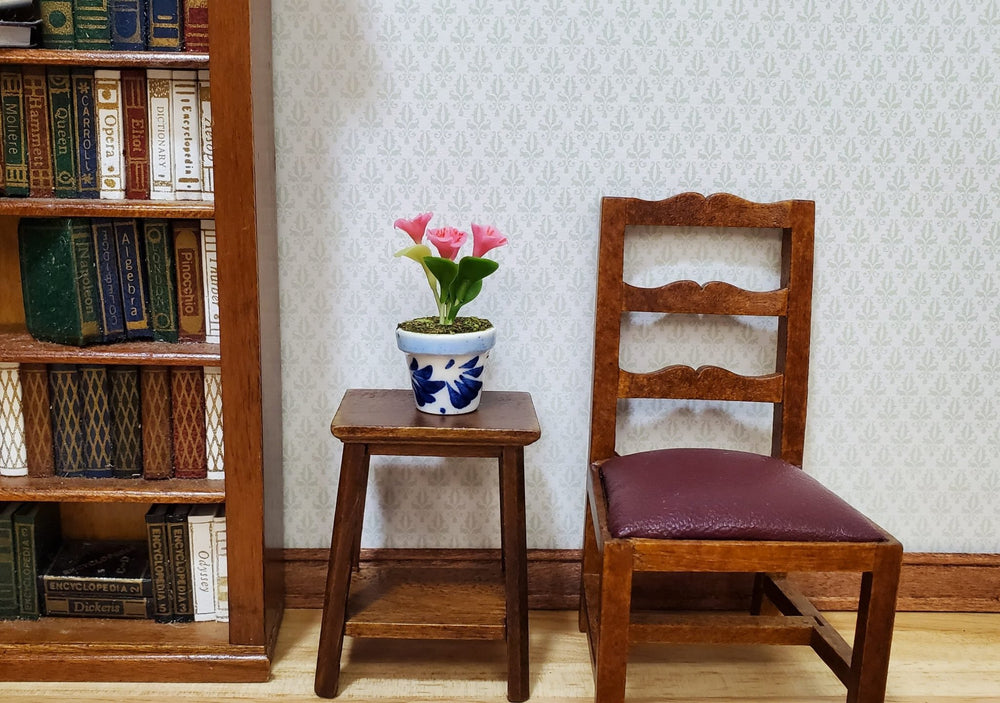 Dollhouse Potted Pink Violets 1:12 Scale Miniature Houseplant Blue & White Pot - MiniatureCrush