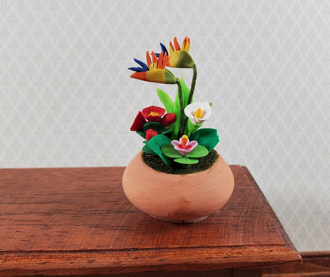 Dollhouse Potted Plant Bird of Paradise Flowers 1:12 Scale Miniature Terra Cotta - Miniature Crush