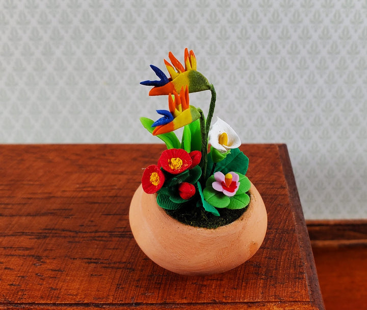 Dollhouse Potted Plant Bird of Paradise Flowers 1:12 Scale Miniature Terra Cotta - Miniature Crush