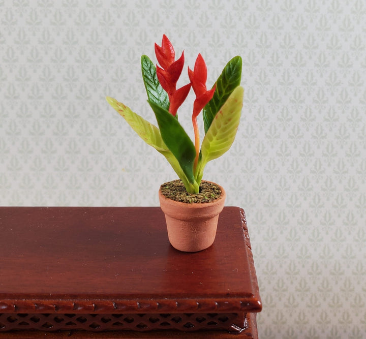 Dollhouse Potted Plant Red Bird of Paradise Houseplant 1:12 Scale Miniature - Miniature Crush