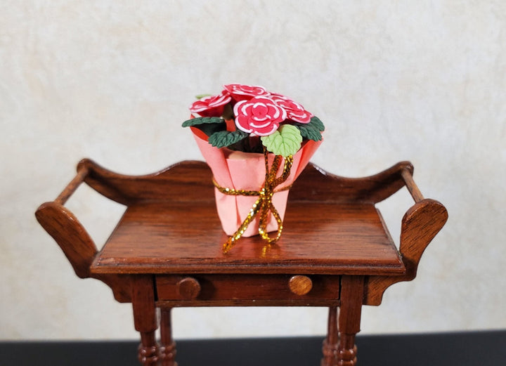Dollhouse Potted Red Flowers in a Gift Wrapped Planter 1:12 Scale Miniature - MiniatureCrush