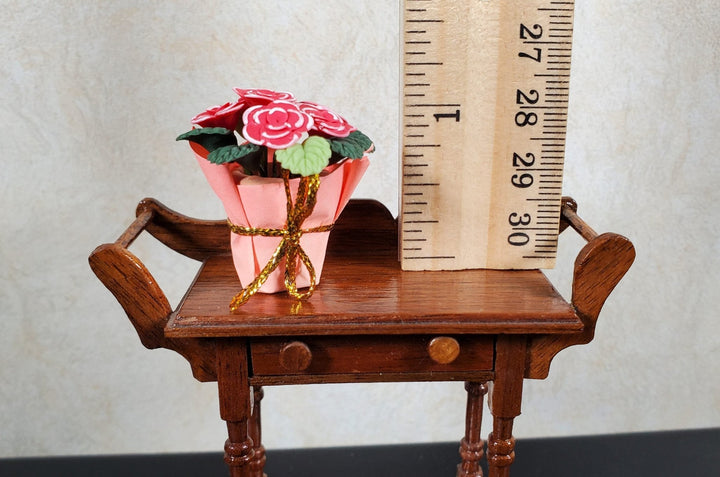 Dollhouse Potted Red Flowers in a Gift Wrapped Planter 1:12 Scale Miniature - MiniatureCrush