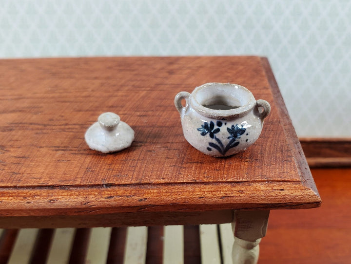 Dollhouse Pottery Bean Pot with Lid Handmade 1:12 Scale Miniatures by Sugar Loaf - Miniature Crush