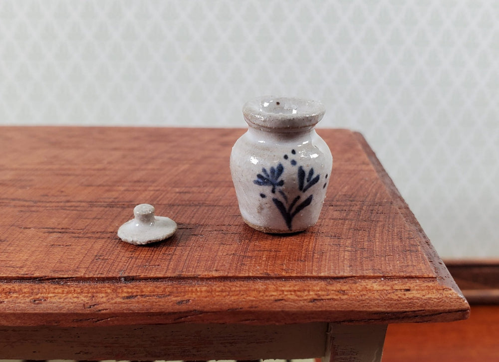 Dollhouse Pottery Crock Urn with Lid Handmade 1:12 Scale Miniature by Sugar Loaf - Miniature Crush