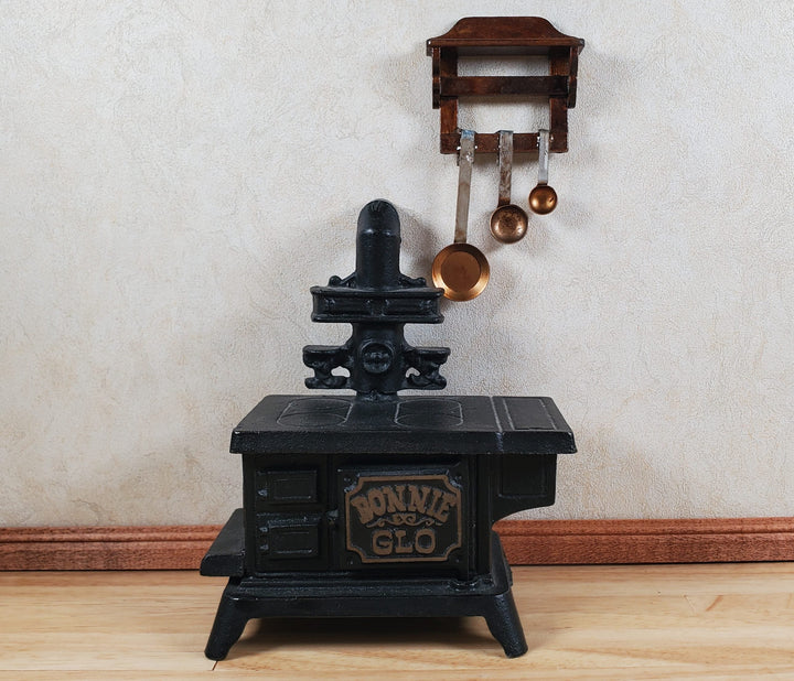 Dollhouse Primitive Pans Scoops Ladles on Wood Shelf 1:12 Scale Miniature Set - MiniatureCrush