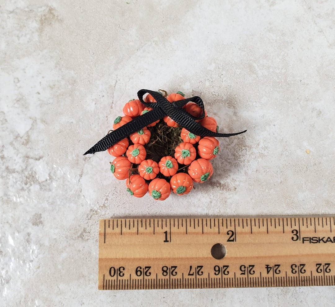 Dollhouse Pumpkin Wreath with Black Ribbon 1:12 Scale Miniature - MiniatureCrush
