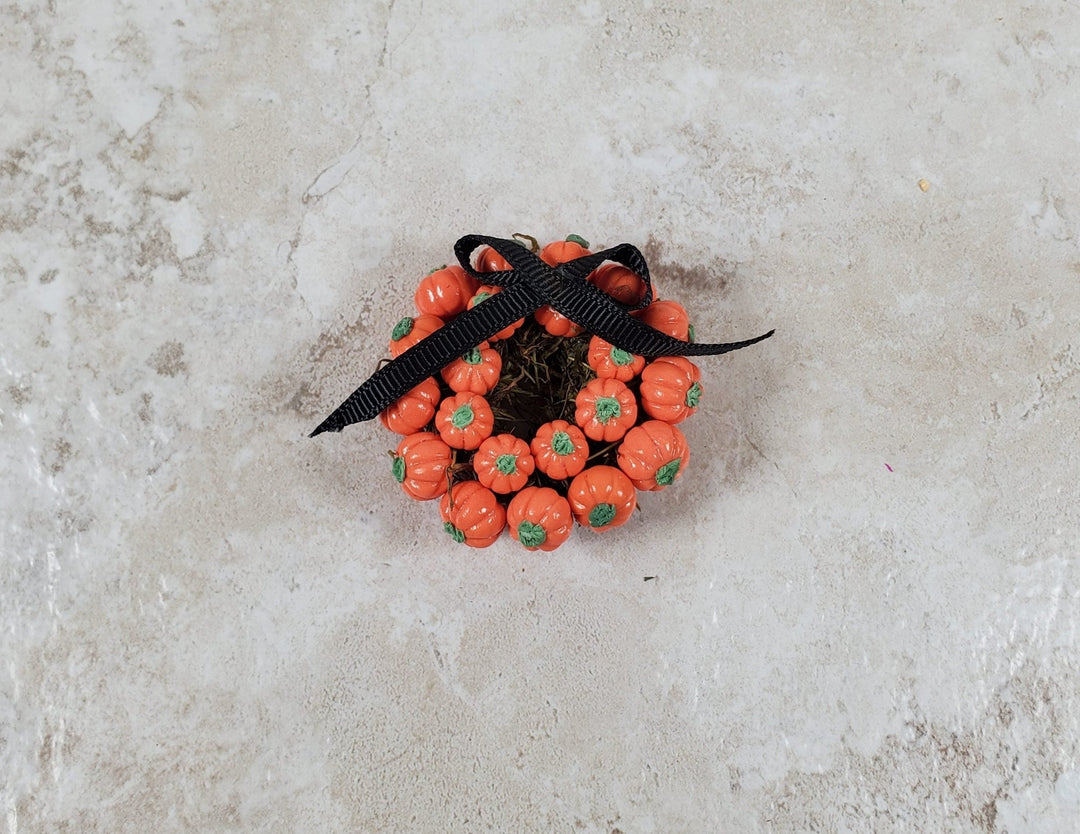 Dollhouse Pumpkin Wreath with Black Ribbon 1:12 Scale Miniature - MiniatureCrush