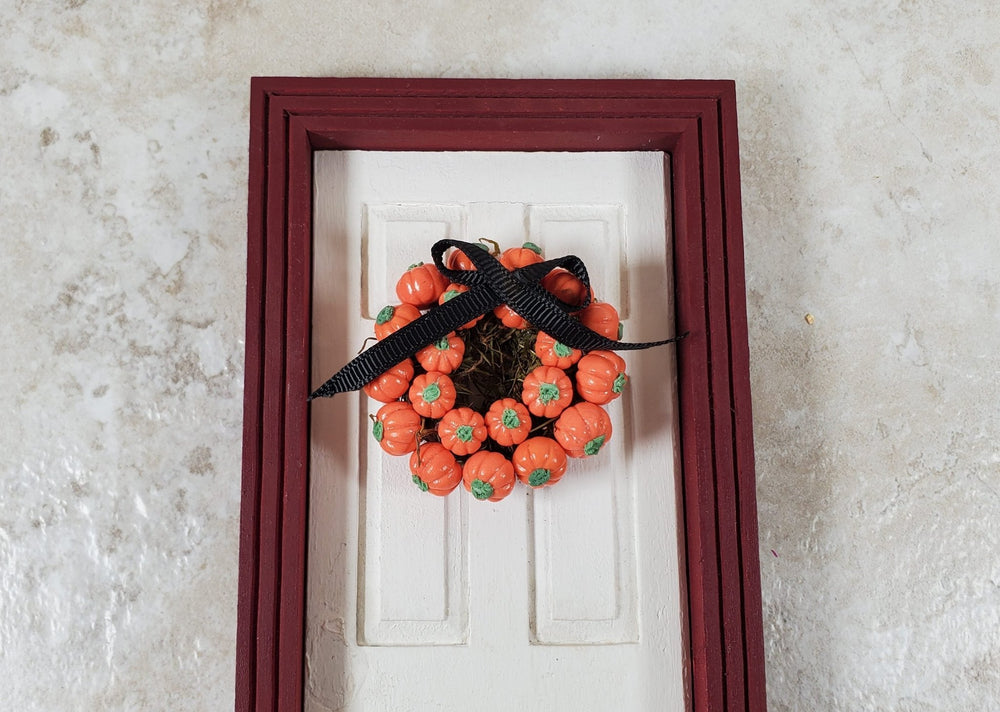 Dollhouse Pumpkin Wreath with Black Ribbon 1:12 Scale Miniature - MiniatureCrush