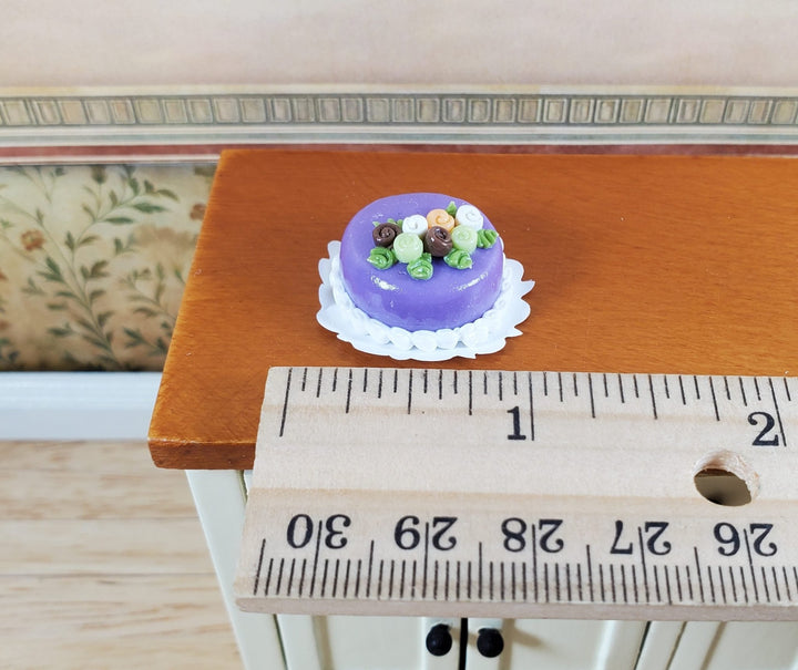 Dollhouse Purple Cake with Rose Decorations 1:12 Scale Miniature Dessert - MiniatureCrush
