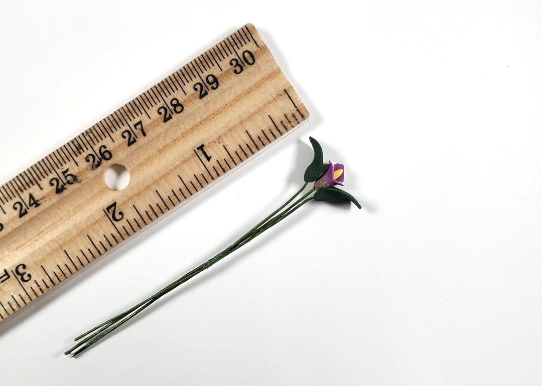 Dollhouse Purple Calla Lily Single Stem with Foliage 1:12 Scale Miniature - MiniatureCrush