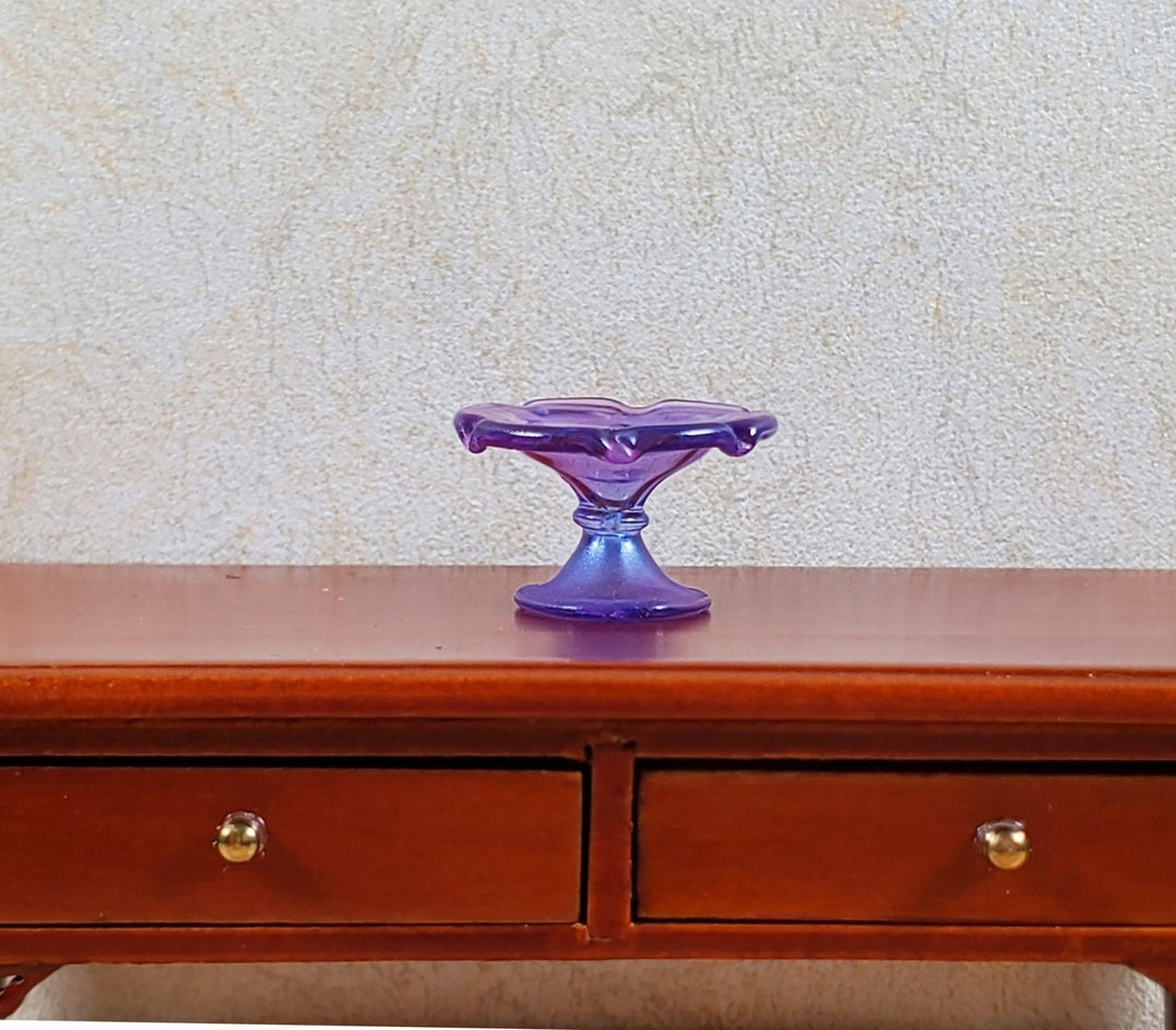 Dollhouse Purple Glass Fluted Pedestal Bowl 1:12 Scale Miniature Kitchen - MiniatureCrush