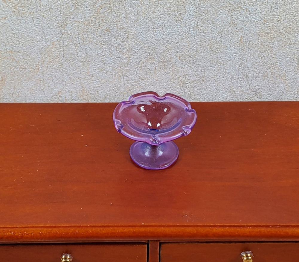 Dollhouse Purple Glass Fluted Pedestal Bowl 1:12 Scale Miniature Kitchen - MiniatureCrush