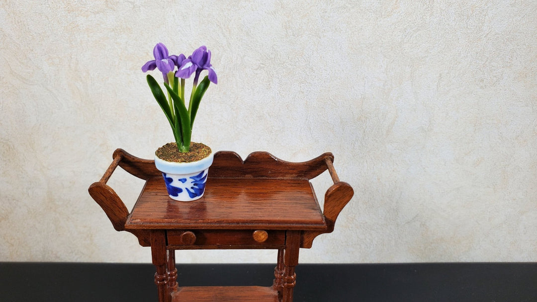 Dollhouse Purple Irises in Blue & White Planter 1:12 Scale Miniature Houseplant - MiniatureCrush