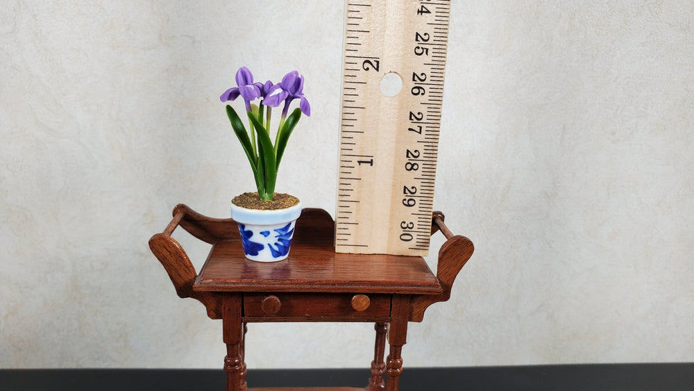Dollhouse Purple Irises in Blue & White Planter 1:12 Scale Miniature Houseplant - MiniatureCrush