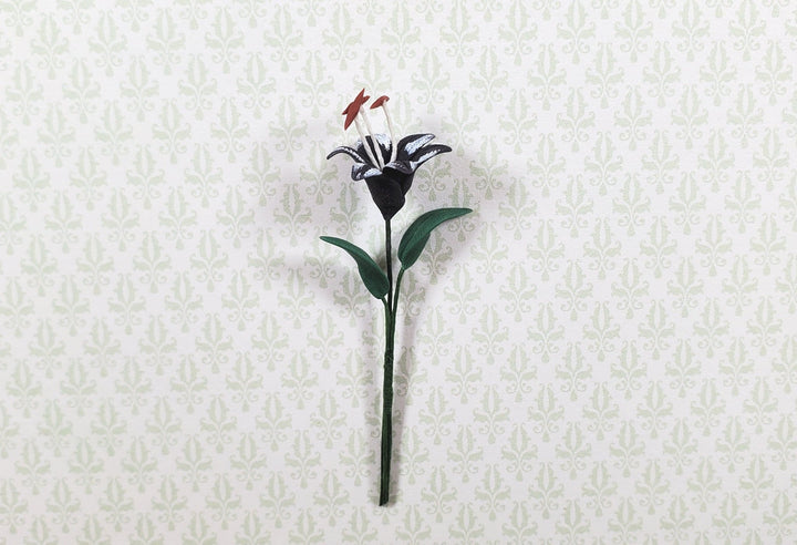 Dollhouse Purple Tiger Lily Single Stem with Foliage 1:12 Scale Miniature - MiniatureCrush