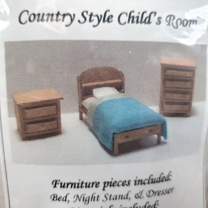 Dollhouse Quarter Scale Furniture KIT DIY Child's Bedroom Set Bed Dresser 1:48 - Miniature Crush