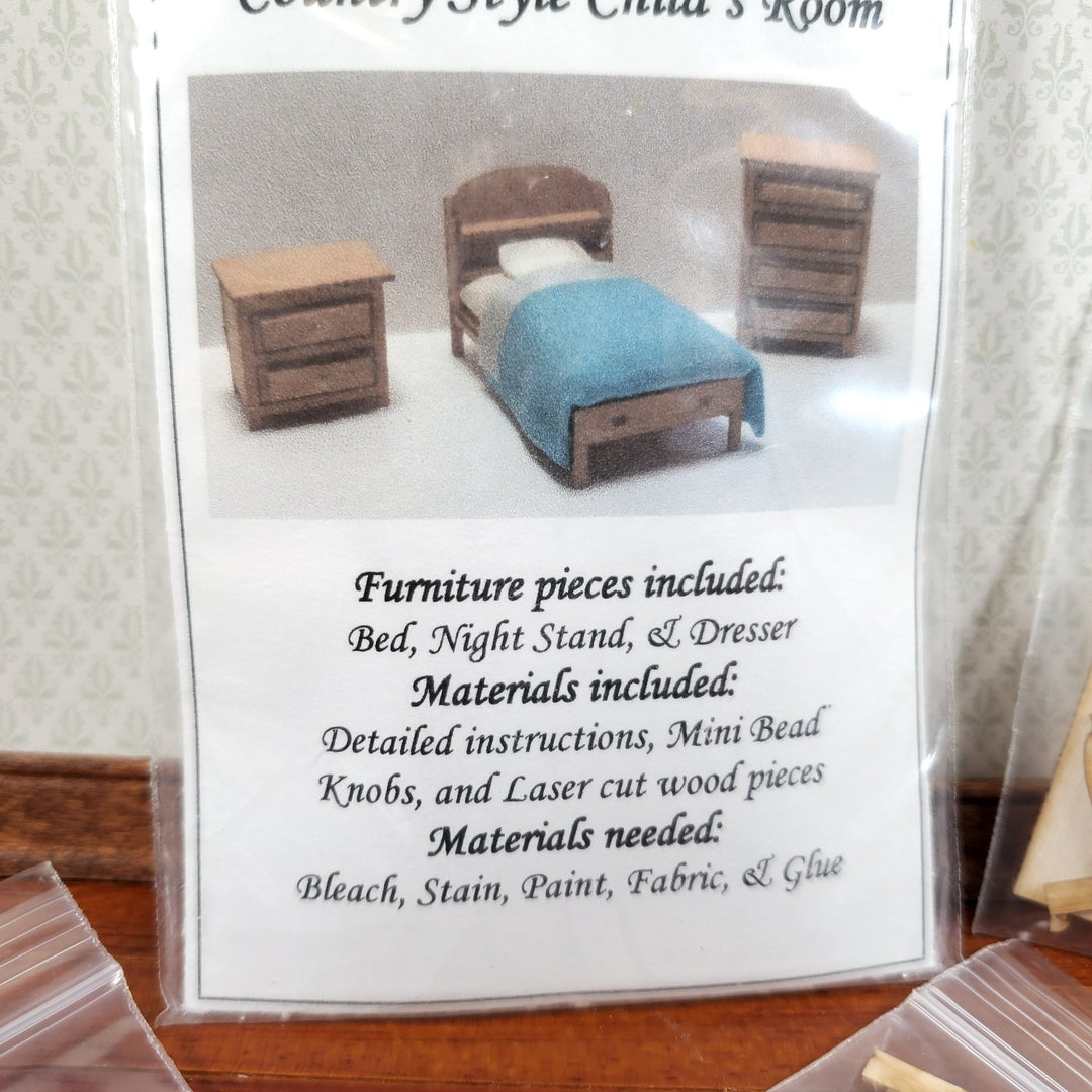 Dollhouse Quarter Scale Furniture KIT DIY Child's Bedroom Set Bed Dresser 1:48 - Miniature Crush