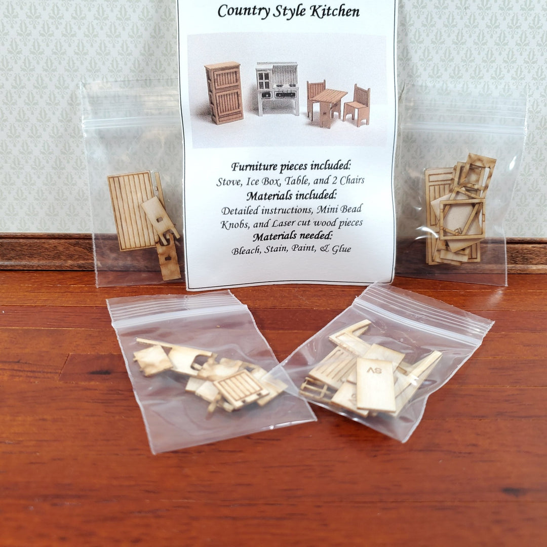 Dollhouse Quarter Scale Furniture KIT DIY Country Kitchen Set Bed Dresser 1:48 - Miniature Crush