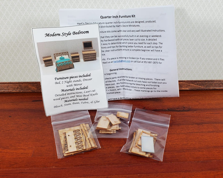 Dollhouse Quarter Scale Furniture KIT DIY Modern Style Bedroom Bed Dressers 1:48 - Miniature Crush