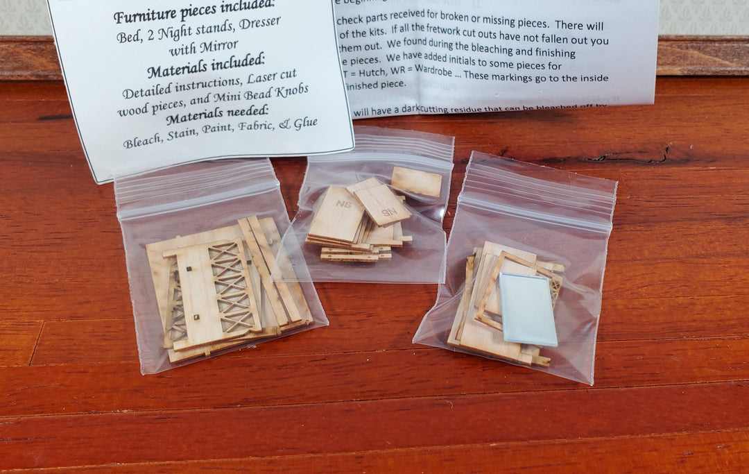 Dollhouse Quarter Scale Furniture KIT DIY Modern Style Bedroom Bed Dressers 1:48 - Miniature Crush