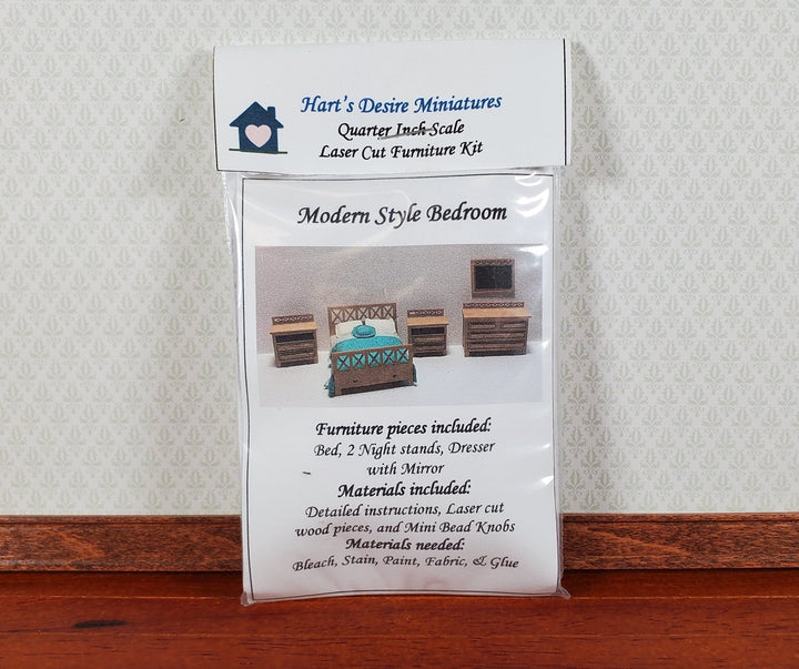 Dollhouse Quarter Scale Furniture KIT DIY Modern Style Bedroom Bed Dressers 1:48 - Miniature Crush