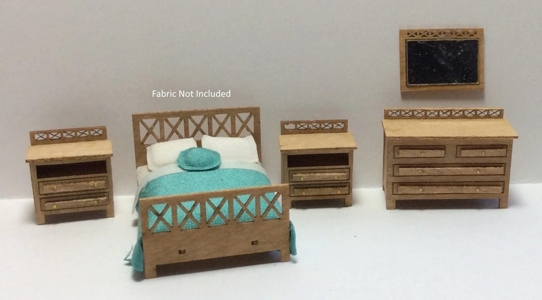 Dollhouse Quarter Scale Furniture KIT DIY Modern Style Bedroom Bed Dressers 1:48 - Miniature Crush