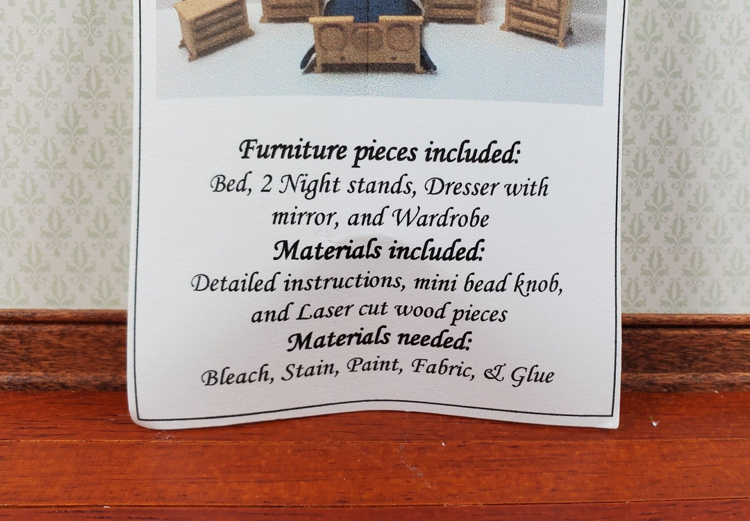 Dollhouse Quarter Scale Furniture KIT DIY Traditional Bedroom Bed Dresser 1:48 - Miniature Crush