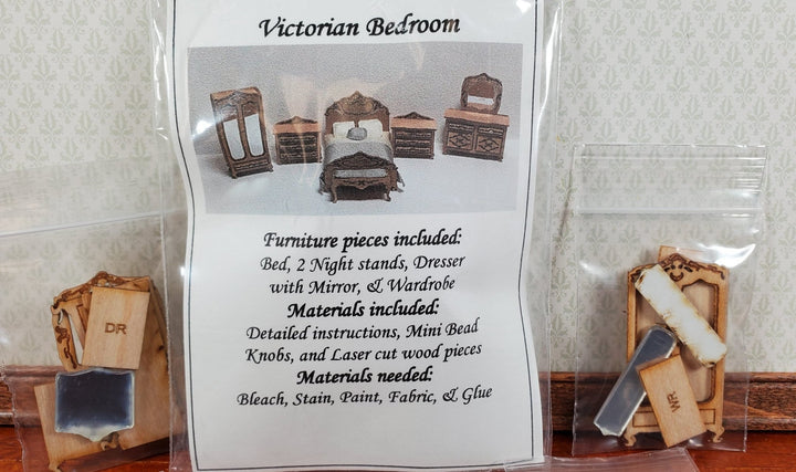 Dollhouse Quarter Scale Furniture KIT DIY Victorian Bedroom Set Bed Dresser 1:48 - Miniature Crush