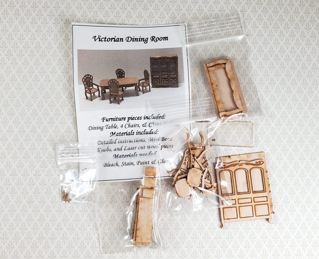 Dollhouse Quarter Scale Furniture Kit DIY Victorian Dining Room Set 1:48 - MiniatureCrush
